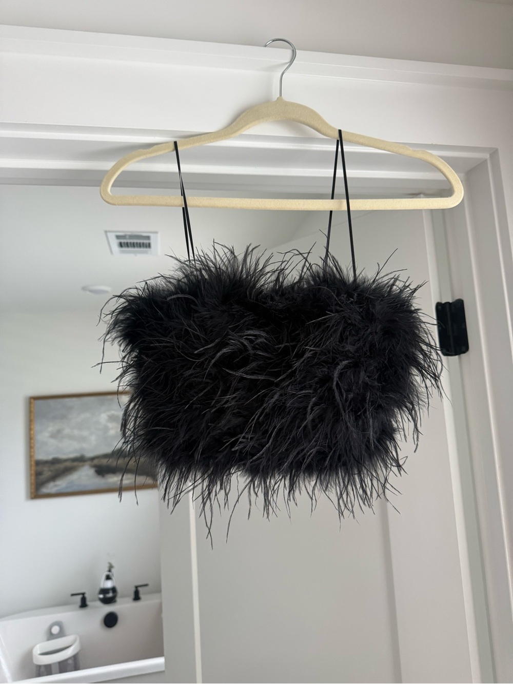 Feather Trim Black Top (strapless)